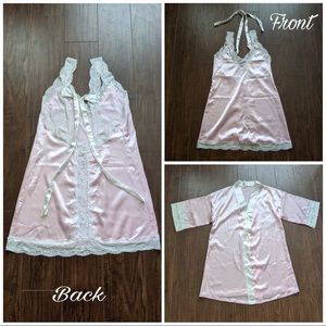 NWOT Pink satin robe & lace nightdress sleepwear
